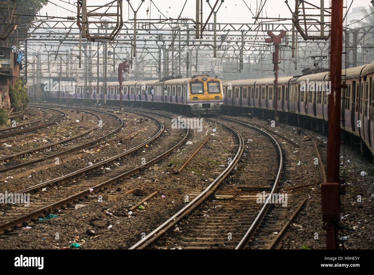 Der Lokalbahn, die auf eine der vielen Bahngesellschaften in Mumbai (Bombay), Indien. Stockfoto