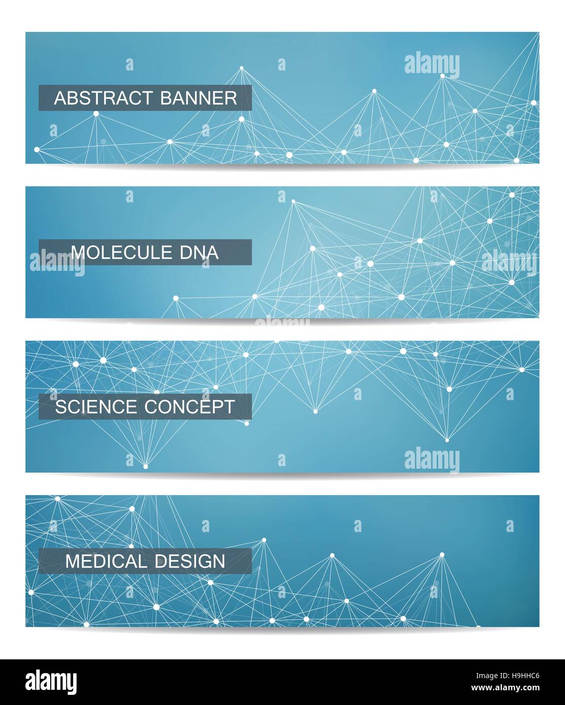 Satz von modernen wissenschaftlichen Banner. DNA-Molekül Struktur und Neuronen. Zusammenfassung Hintergrund. Medizin, Wissenschaft, Technik. Vektor-Illustration für Ihr Design. Stock Vektor