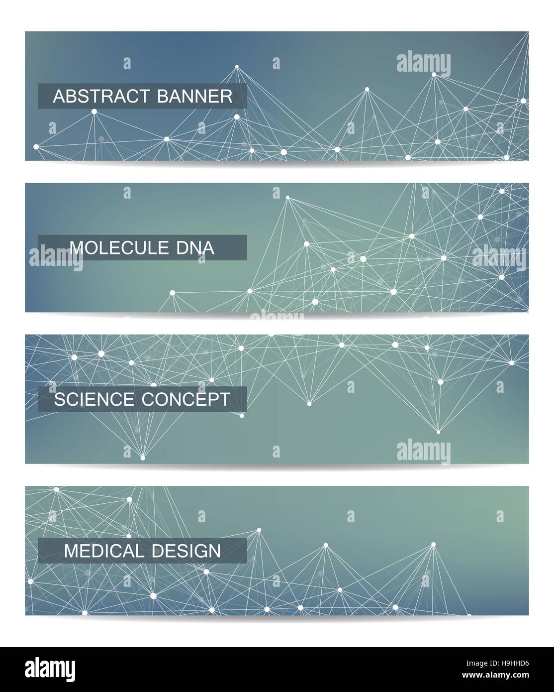 Satz von modernen wissenschaftlichen Banner. DNA-Molekül Struktur und Neuronen. Zusammenfassung Hintergrund. Medizin, Wissenschaft, Technik. Vektor-Illustration für Ihr Design. Stock Vektor