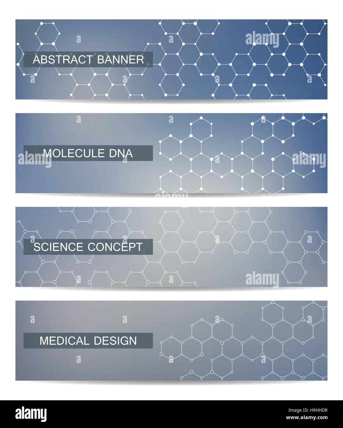 Satz von modernen wissenschaftlichen Banner. DNA-Molekül Struktur und Neuronen. Zusammenfassung Hintergrund. Medizin, Wissenschaft, Technik. Vektor-Illustration für Ihr Design. Stock Vektor