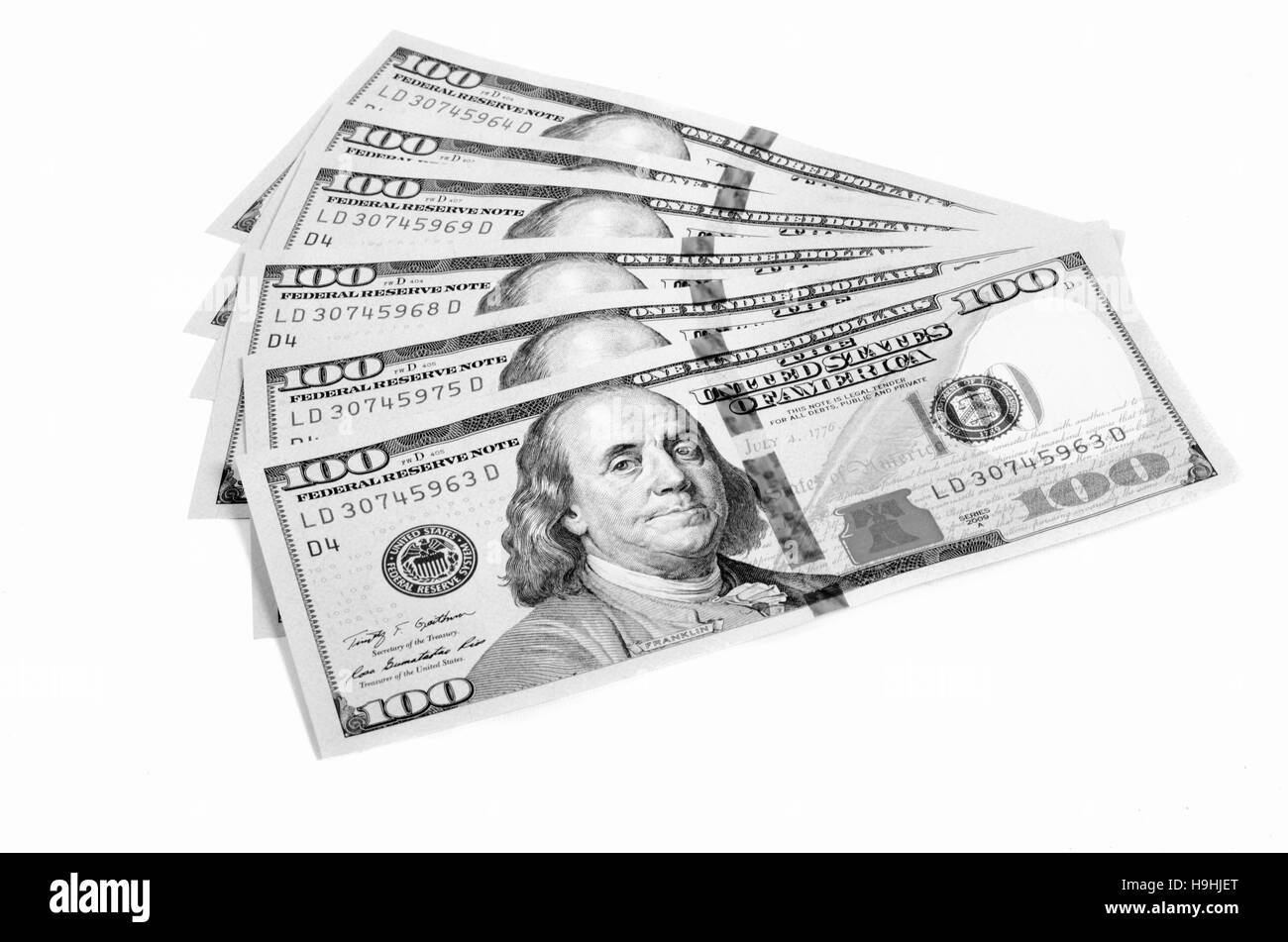 Stapel von hundert Dollar bills Nahaufnahme Stockfoto
