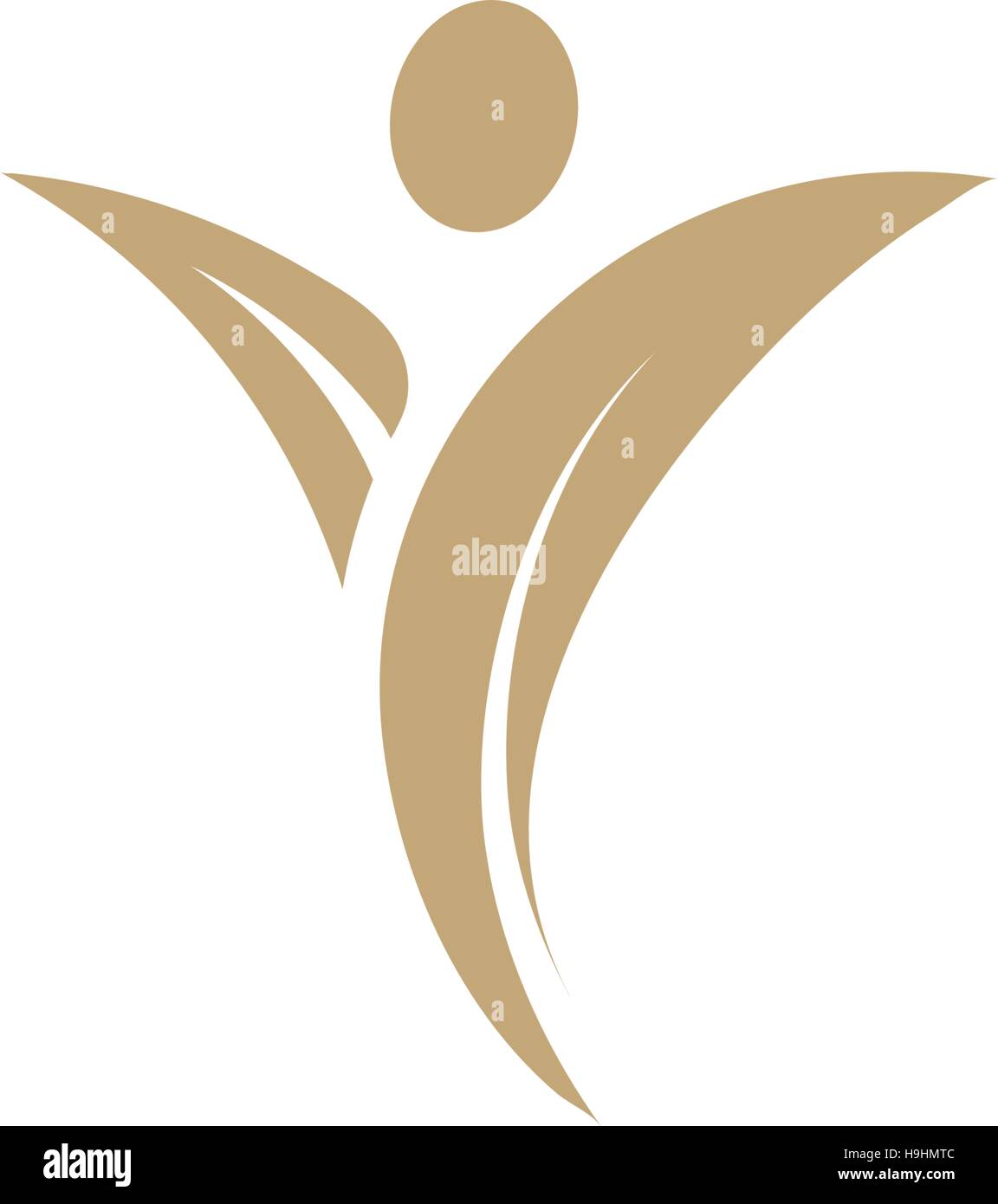 Isolierte abstrakte Mann Figur mit Pflanze lässt Hände Logo. Landwirtschaft Schild. Ernte-Symbol. Athletische Körper Schriftzug. Fitness Ernährung Symbol Natur-Element-Vektor-Illustration auf weiß. Stock Vektor