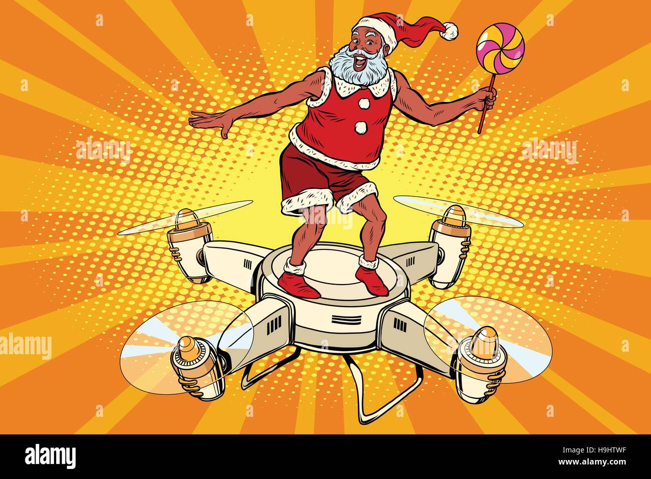 Santa Claus auf einem Quadrocopter fliegen Stock Vektor