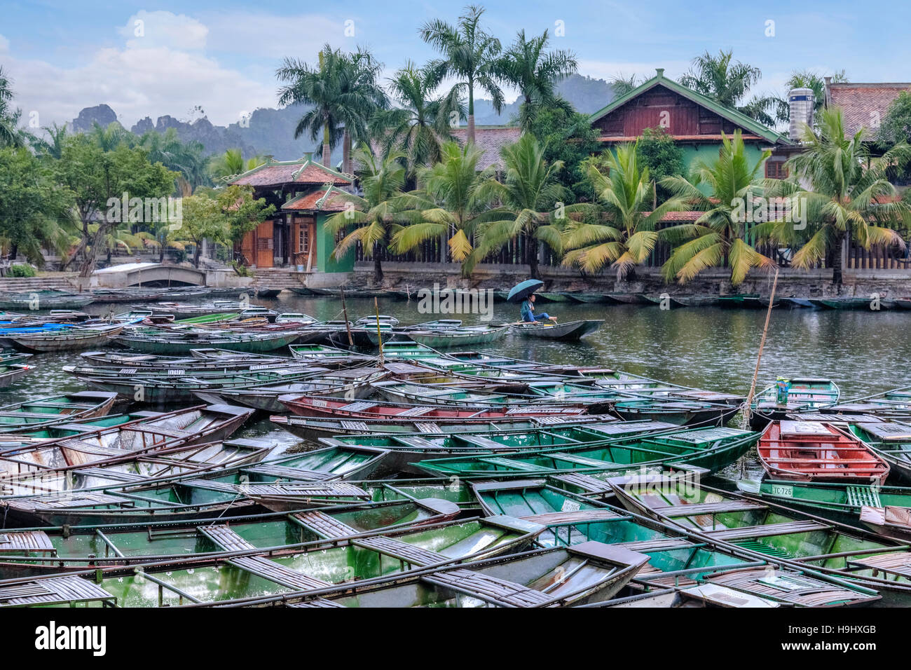 Sampans in Tam Coc, Ninh Binh, Vietnam, Asien Stockfoto
