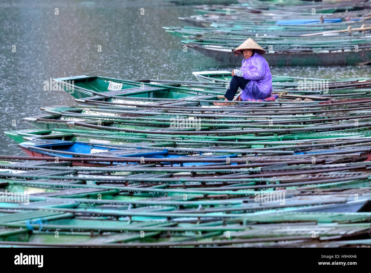 Sampans in Tam Coc, Ninh Binh, Vietnam, Asien Stockfoto