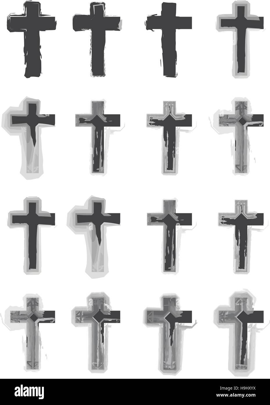 Grunge Hand gezeichnet Kreuz Symbole gesetzt Stock Vektor