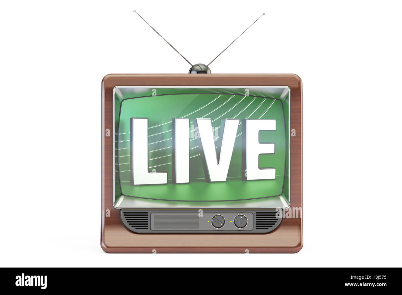 Live, Fernsehen-Konzept. 3D-Rendering isoliert auf weißem Hintergrund Stockfoto