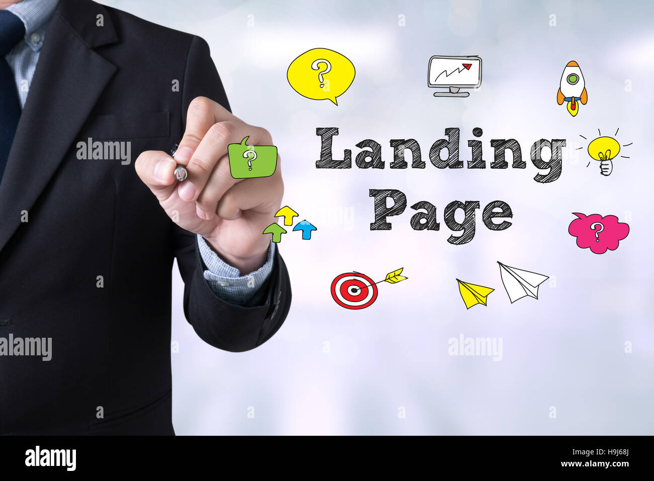 Geschäftsmann Zeichnung Landing-Page-Konzept Stockfoto
