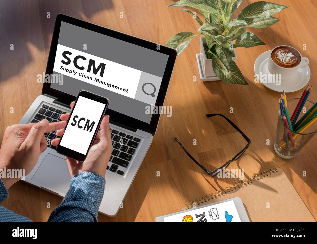 SCM Supply Chain Management Konzept Stockfoto