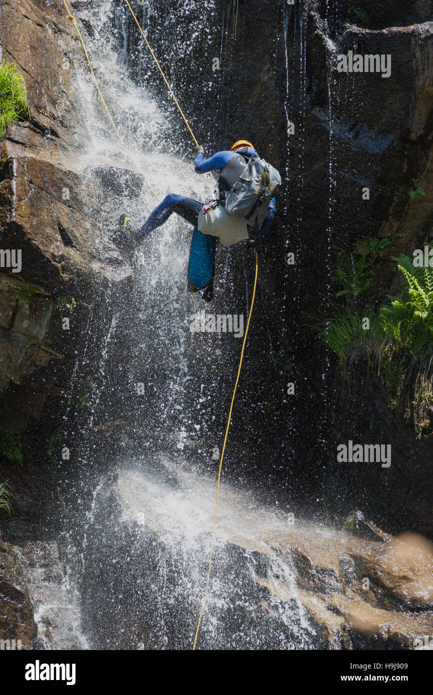 Canyoning in Guadarrama Stockfoto