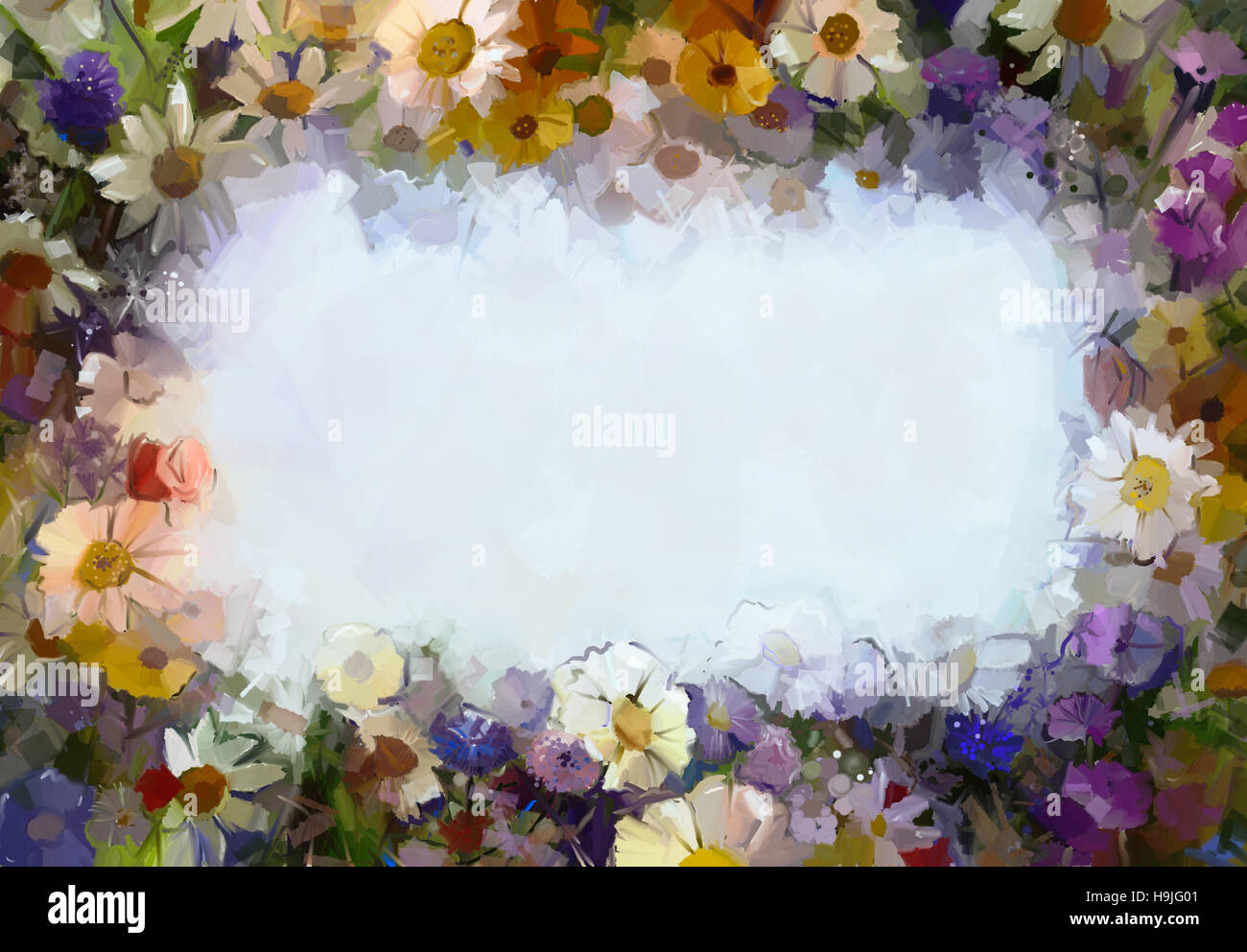 Ölgemälde Blumen. Blumen-Vintage-Stil für den Hintergrund. Freiraum für Ihr design Stockfoto