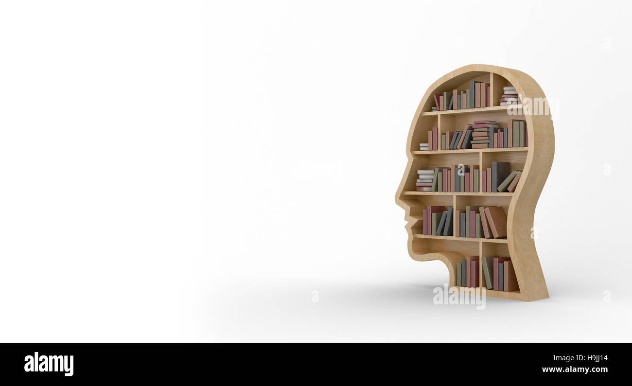 Bücher in braun menschliches Gesicht Bücherregale Stockfoto
