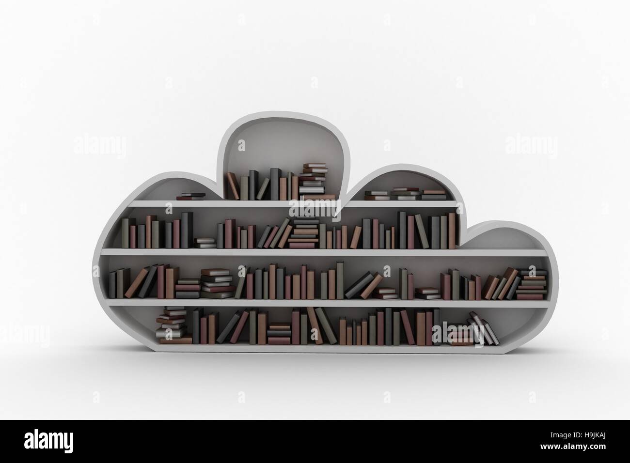 Bücher auf graue Wolke geformt Bücherregale angeordnet Stockfoto