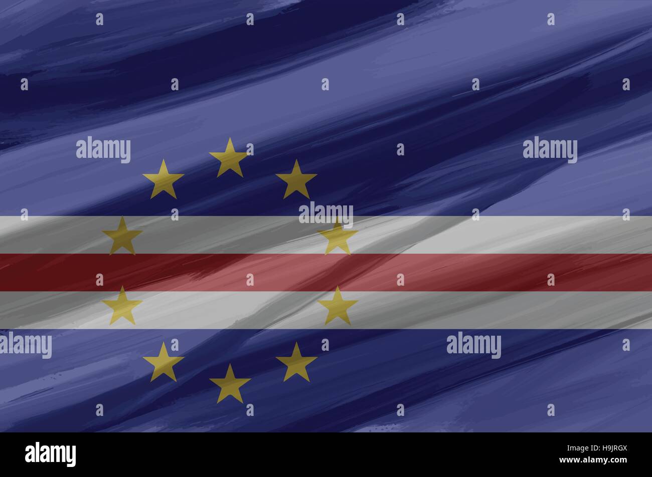 Kap Verde bemalt / gezeichnete Vektor Flagge. Dramatische, ungewöhnliche Optik. Vektor-Datei enthält Flagge und Textur-Layer Stock Vektor