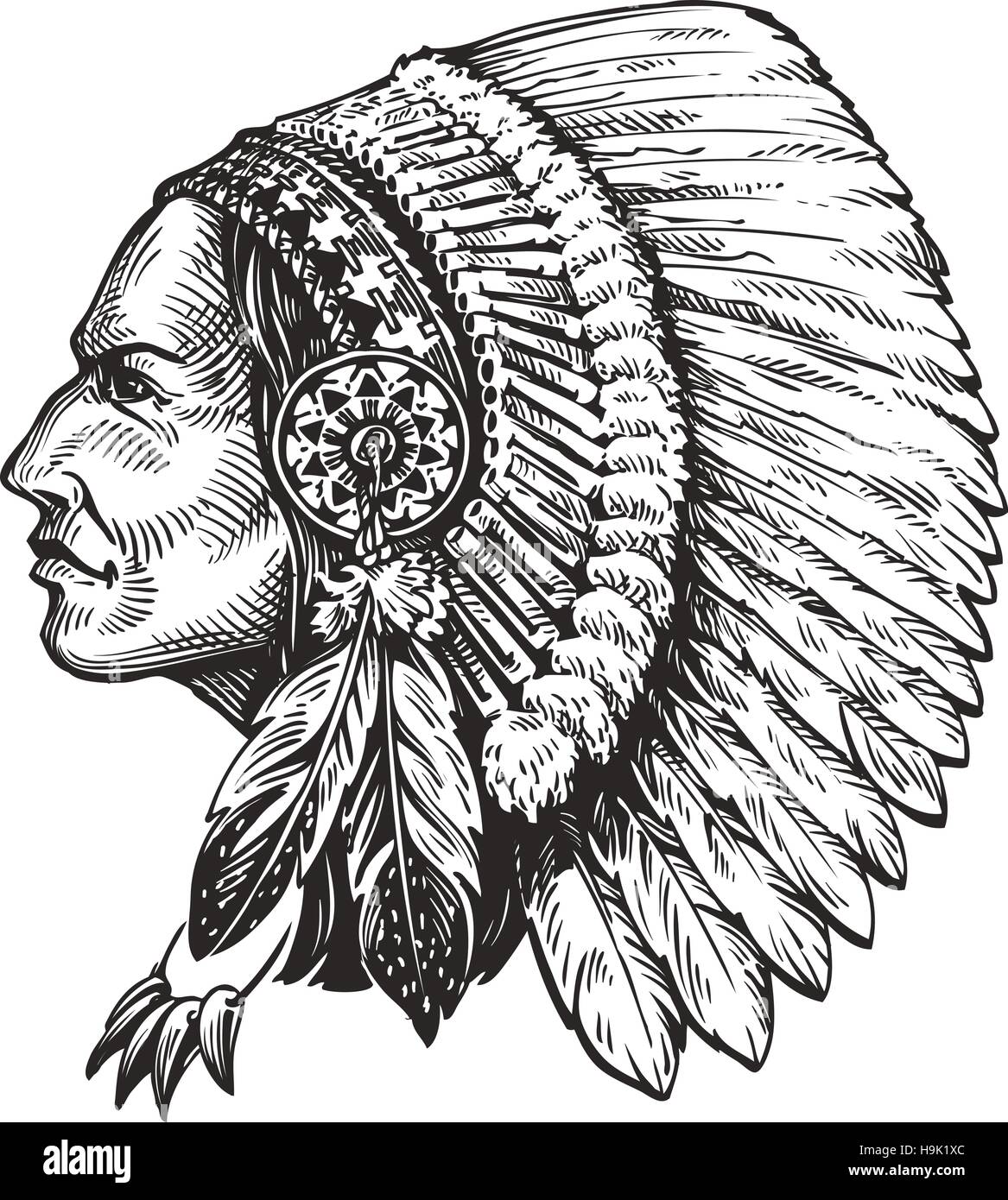American Indian Chief. Handskizze Vektor-illustration Stock Vektor