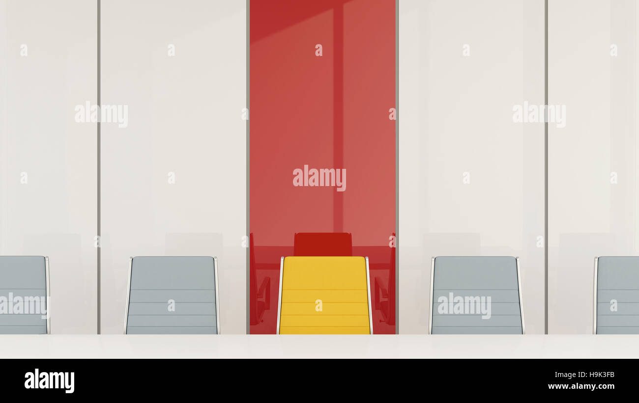 Konferenzraum mit einem Stuhl, die sich abheben von der Masse, 3D-Rendering Stockfoto