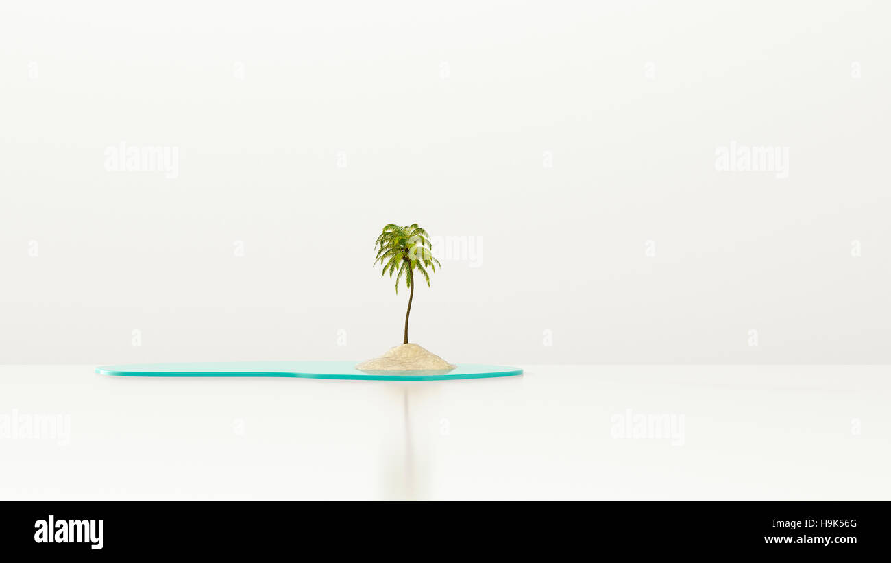 Palme auf einsamer Insel, 3D-Rendering Stockfoto