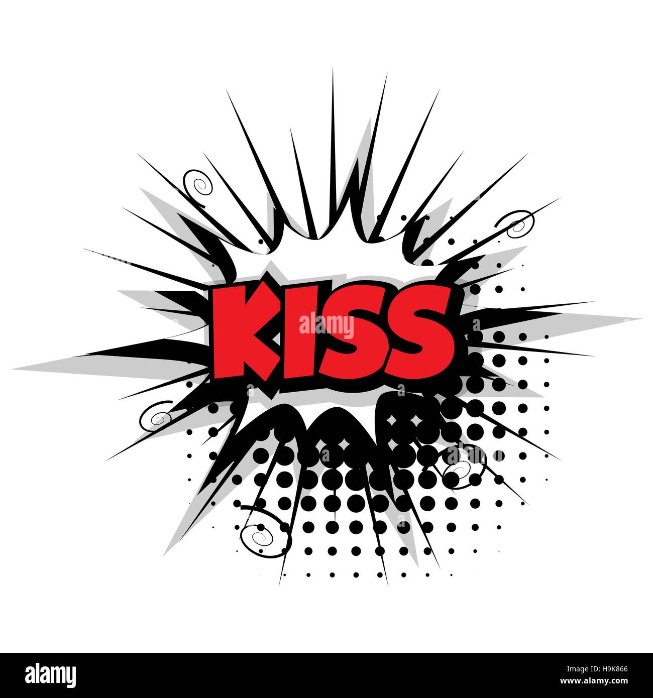 Comic-Text Kuss Soundeffekte Pop-Art Stock Vektor