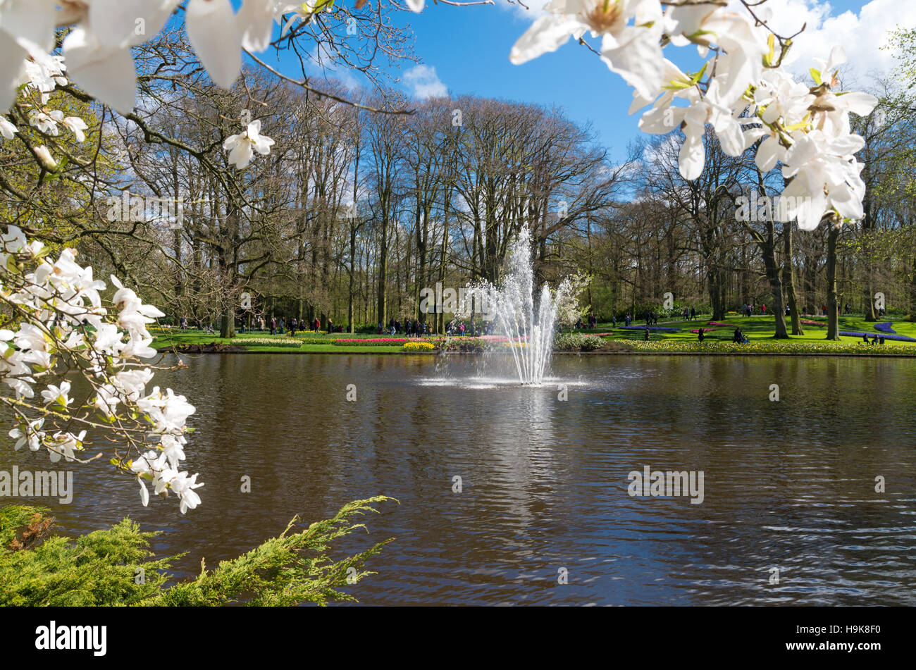 Brunnen im Tulip Gärten der Keukenhof in Lisse, Niederlande Stockfoto