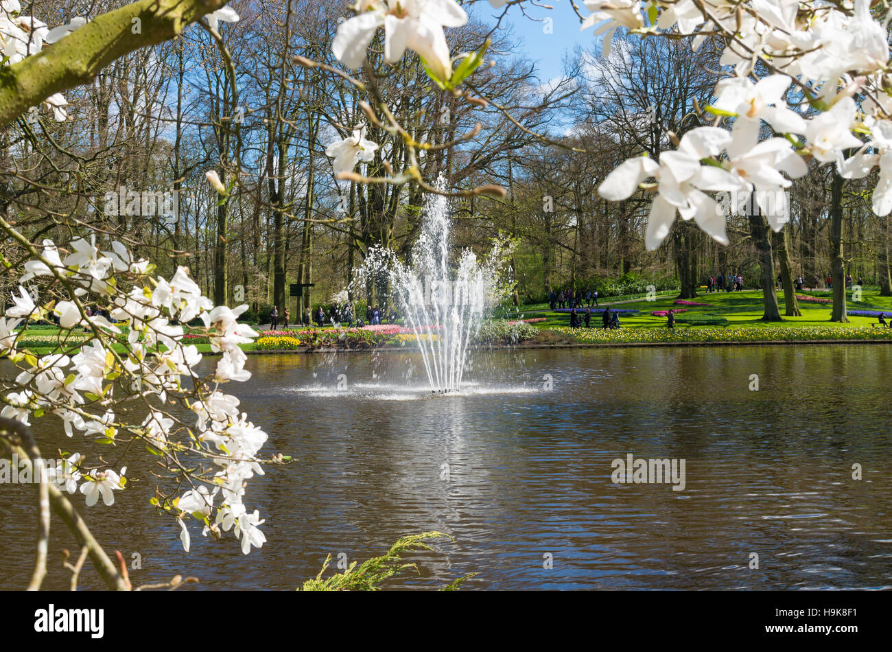 Brunnen im Tulip Gärten der Keukenhof in Lisse, Niederlande Stockfoto
