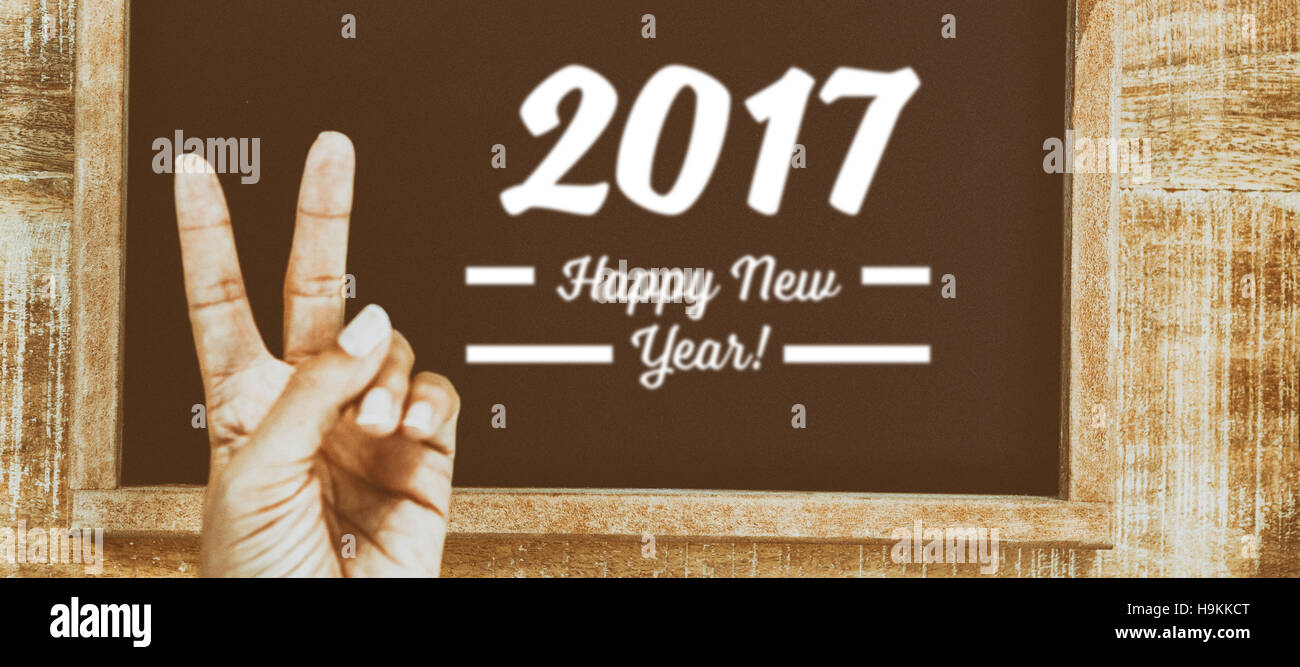 2017-Silvester-Nachricht mit Hand zu gestikulieren Stockfoto