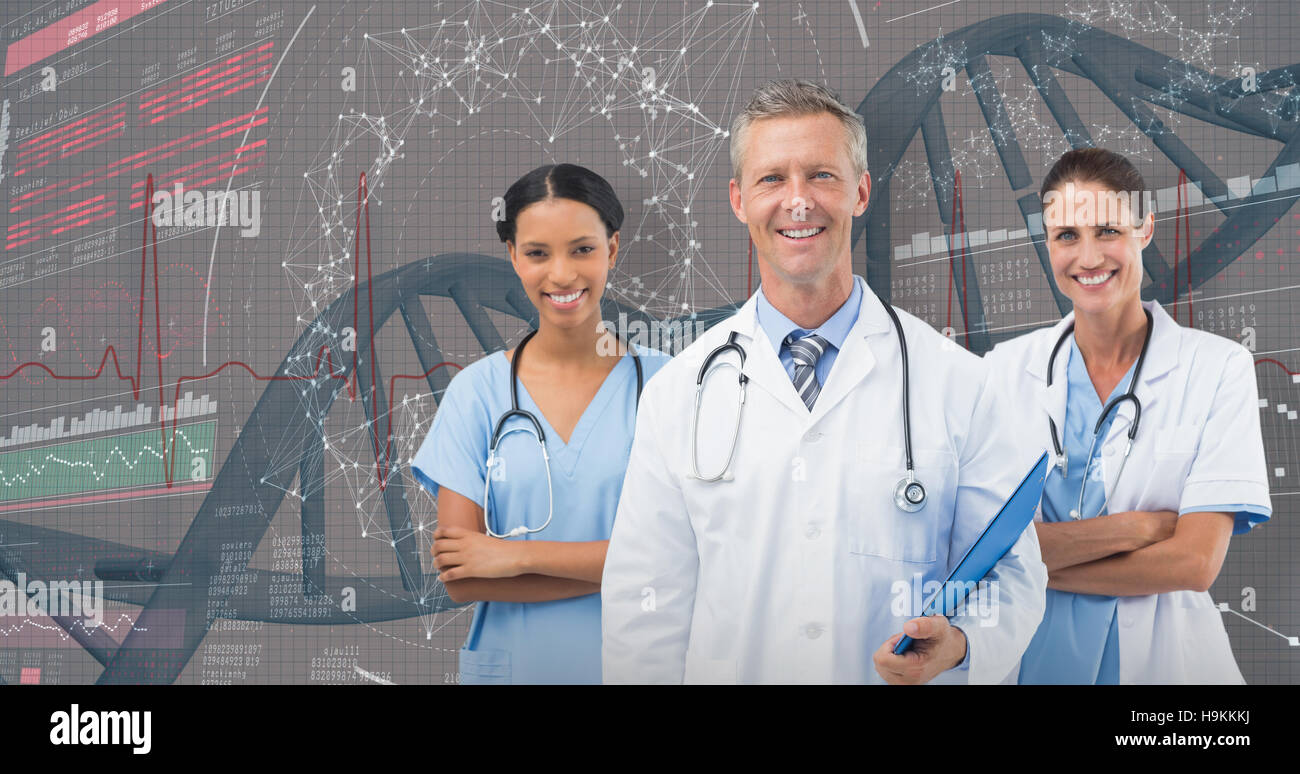 Zusammengesetztes 3D-Bild des Porträts von männlichen Arzt mit weiblichen Angestellten Stockfoto