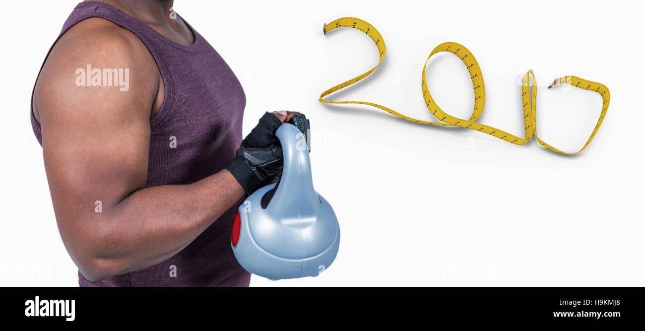 Zusammengesetztes 3D-Bild Fit Mannes Training mit kettlebell Stockfoto