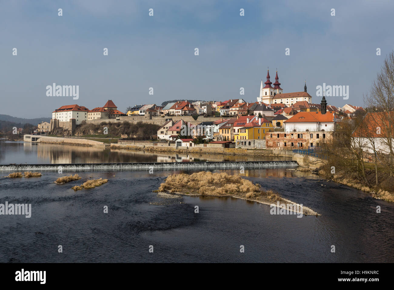 Panorama, Fluss Ohre, Ort, Stadt, Städtisches Motiv, Kadan, Czech Republic, Schloss, Jez, Herbst, Nord-Böhmen Stockfoto
