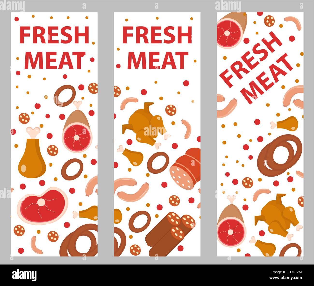 Fleisch banner-Set, flachen Stil. Vorstand, Flyer. Stock Vektor