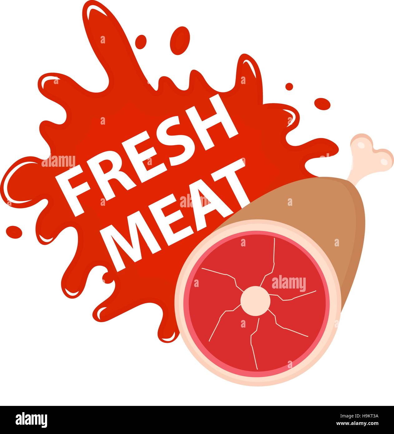 Frisches Fleisch mit einem Spritzer, flachen Stil Symbol. Stock Vektor