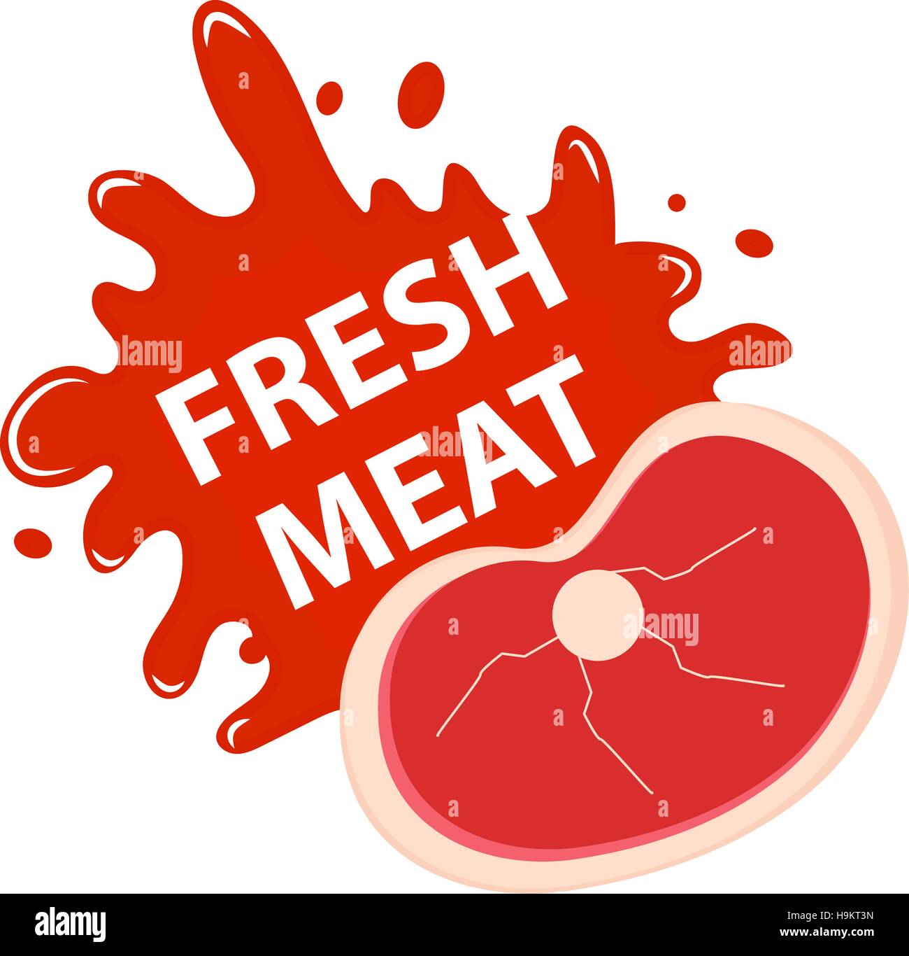 Frisches Fleisch mit einem Spritzer, flachen Stil Symbol. Stock Vektor