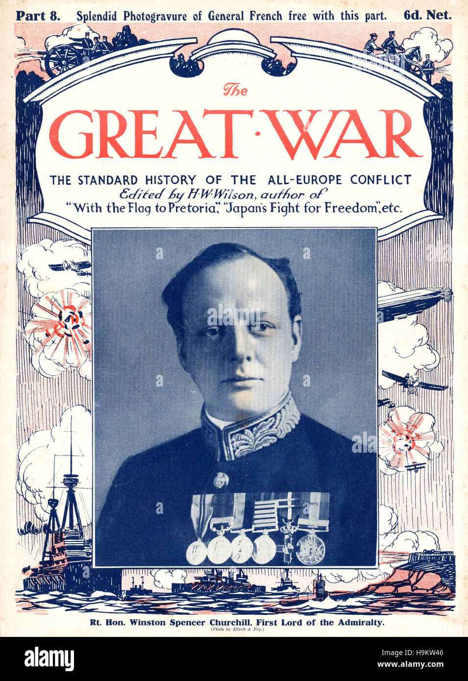 1914 die ersten Weltkrieg Front page Winston Spencer Churchill Stockfoto