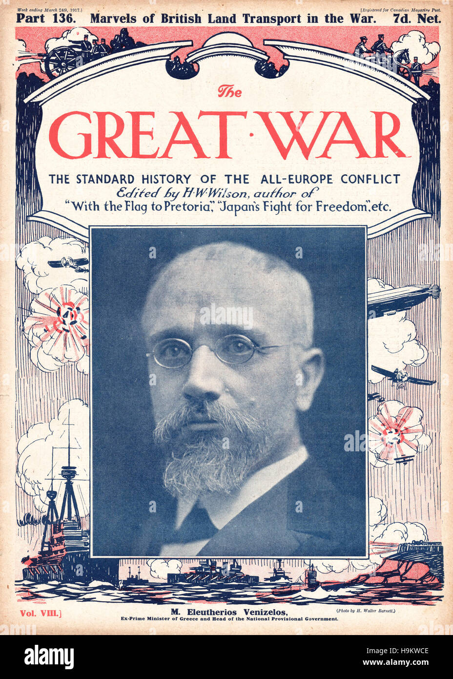 1917 die ersten Weltkrieg Front Seite Eleutherios Venizelos, Ex-Premierminister von Griechenland Stockfoto