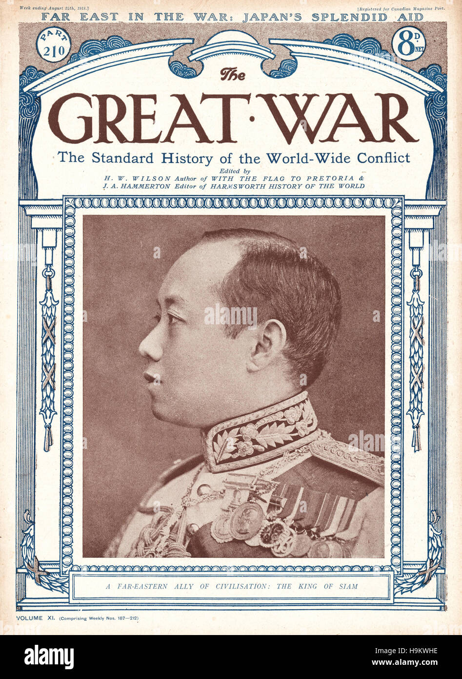 1918 den ersten Weltkrieg Titelseite König von Siam, Rama VI Stockfoto