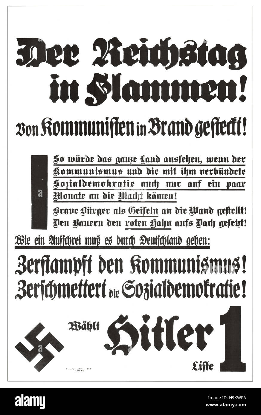 1933 Vorwärts Titelseite Reichstagsbrand (Deutschland) Stockfoto