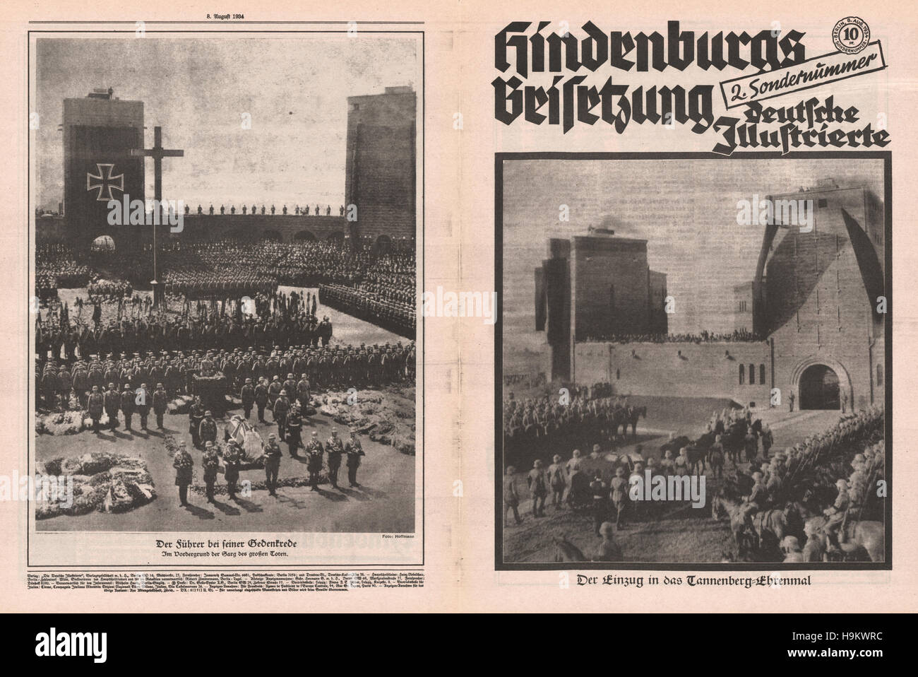 1934 Die Deutsche illustrierte Titelseite (Deutschland) Beisetzung von Präsident Paul von Hindenburg Stockfoto