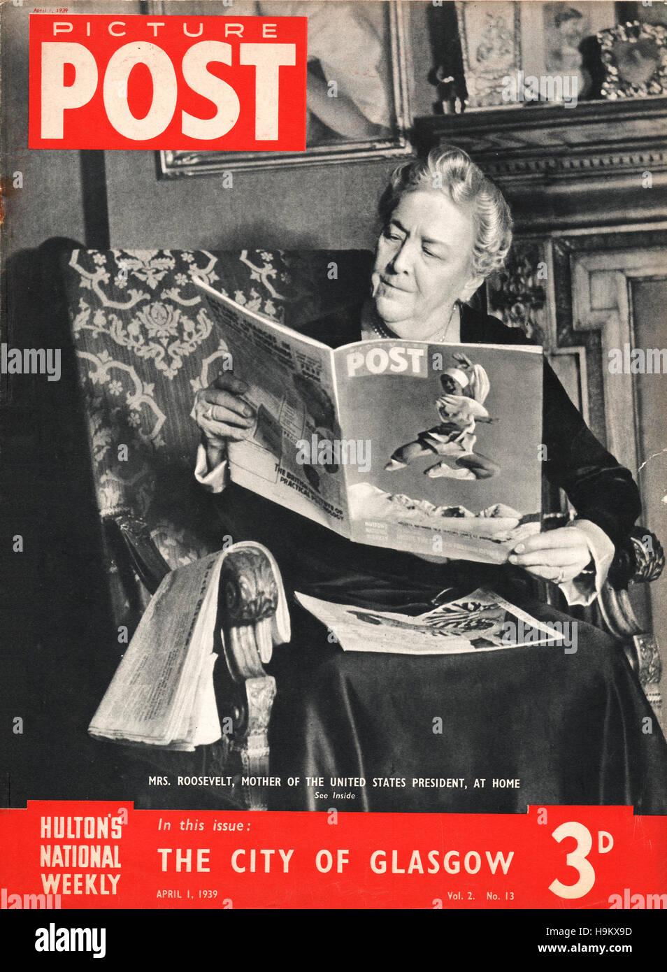 1939 Bild Post Sara Roosevelt einen Bild-Beitrag lesen Stockfoto