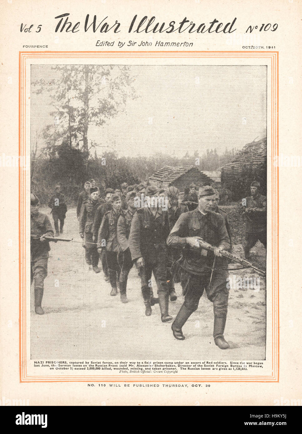 1941 Krieg Illustrated deutsche Kriegsgefangene von russischen Soldaten gefangen genommen Stockfoto