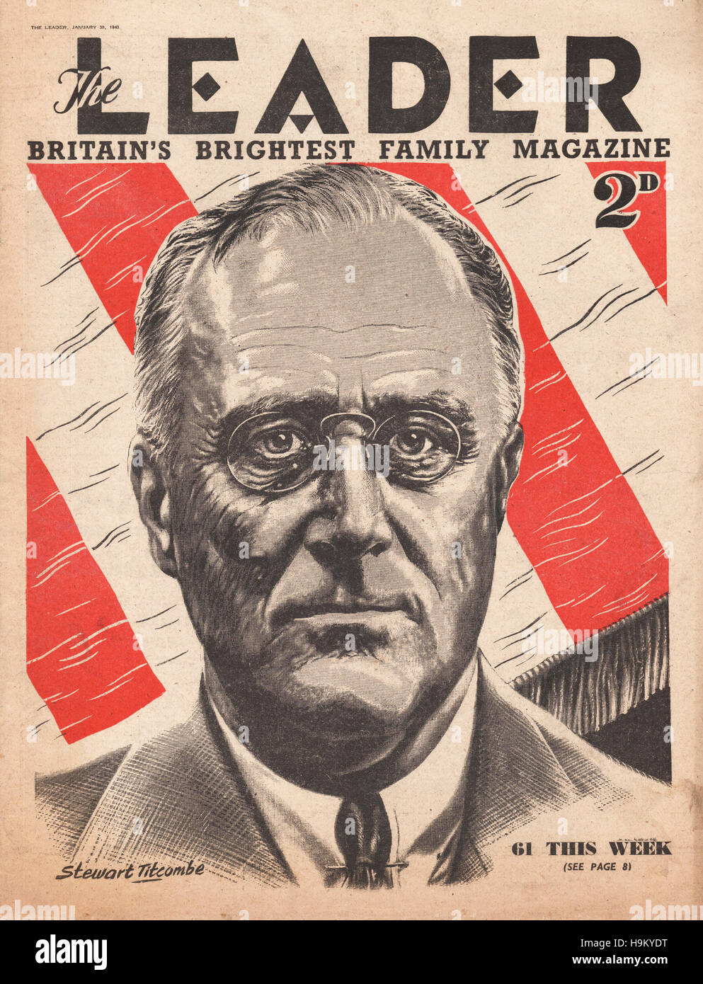 1943 Leader Magazin Präsident Franklin D. Roosevelt Stockfoto
