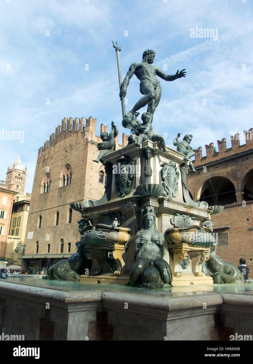 Das Neptun-Brunnen (Fontana di Nettuno) Piazza Nettuno, neben Piazza Maggiore, Bologna, Emilia-Romagna, Italien, hervorgehend Stockfoto