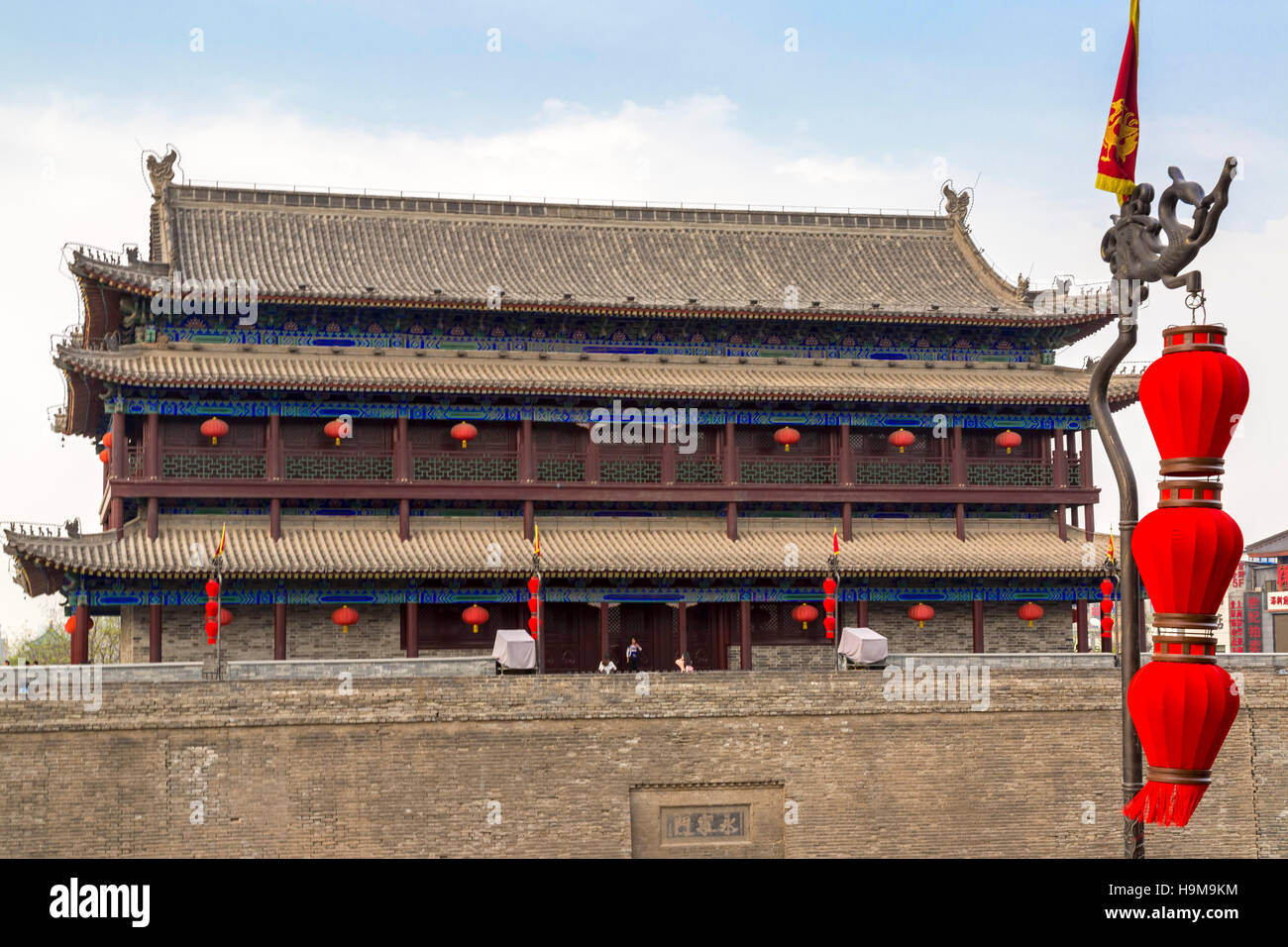 Laterne ein Wachturm auf Xian Stadt Wände, Shaanxi, China Stockfoto
