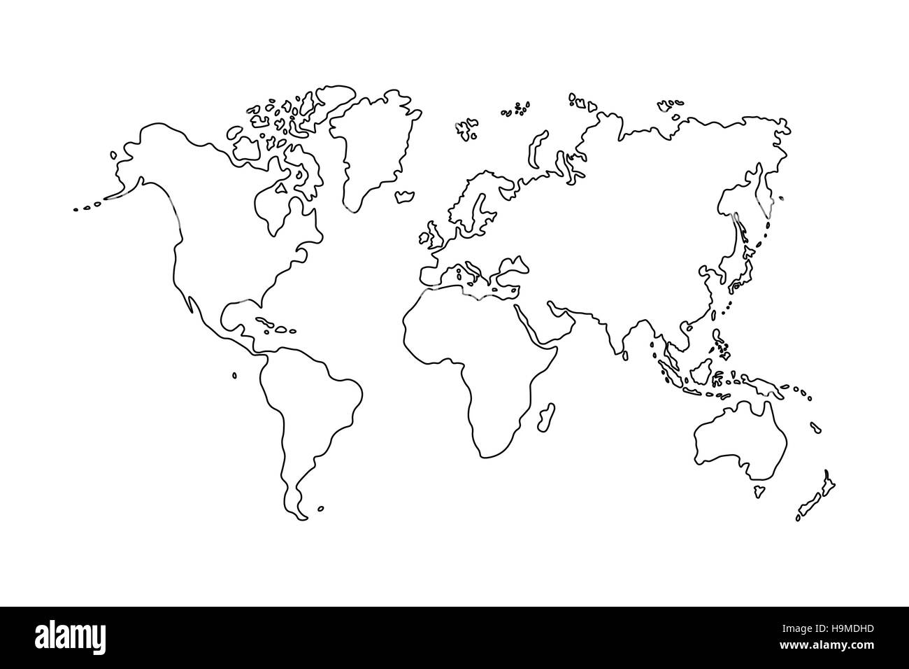 Gliederung der Weltkarte auf weißem Hintergrund Stockfoto