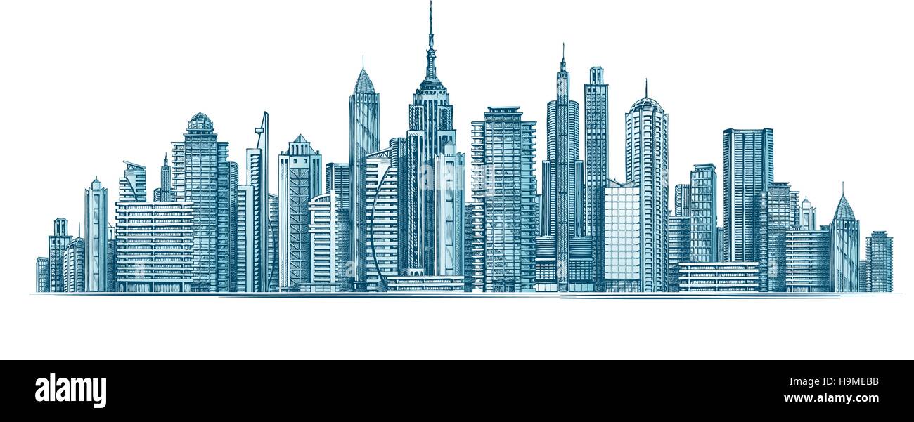 Skyline der Stadt. Vektor-Illustration isoliert auf weißem Hintergrund Stock Vektor