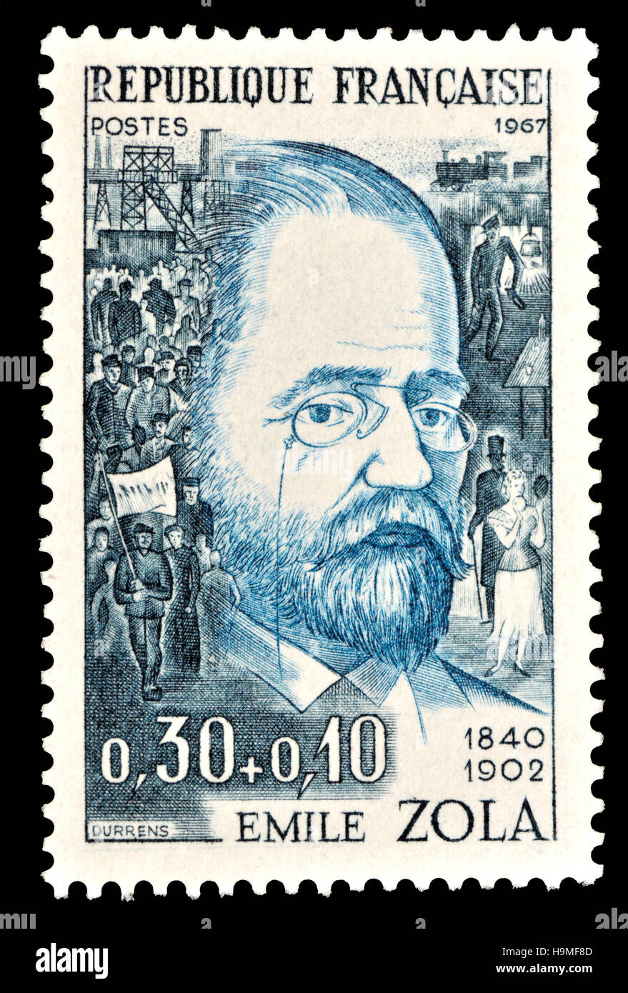 Französische Briefmarke (1967): Émile Edouard Charles Antoine Zola (1840-1902), französischer Schriftsteller, Dramatiker, Journalist Stockfoto