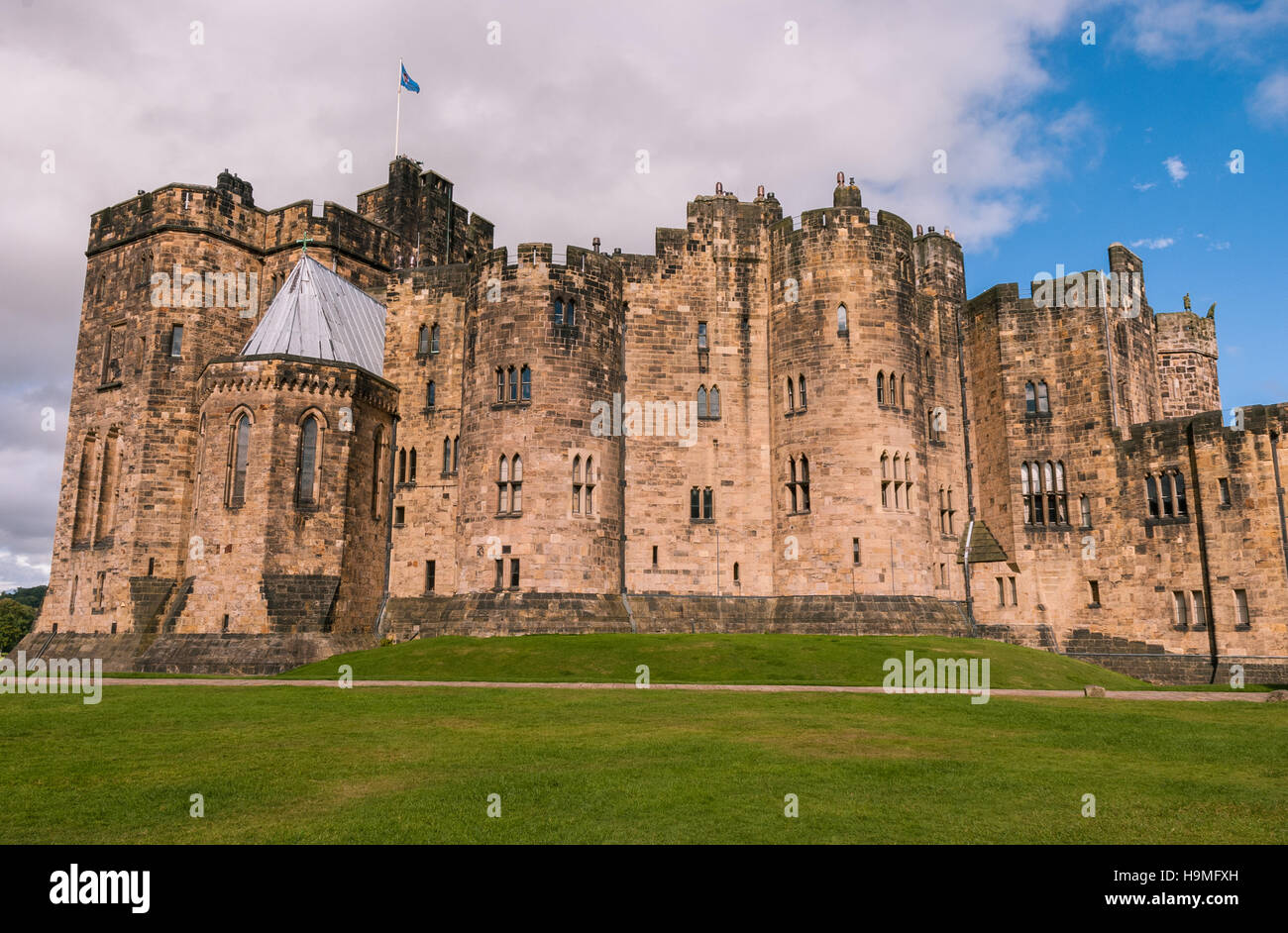 Alnwick Castle in Alnwick England, in den Harry-Potter-Filmen verwendet. Stockfoto