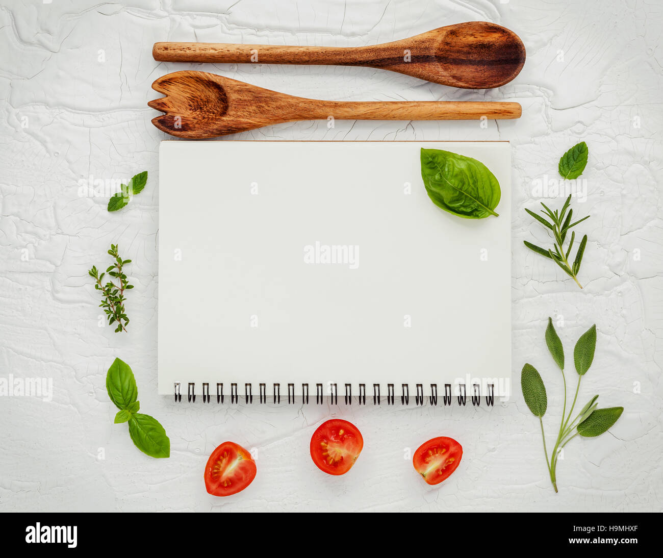 Lebensmittel-Hintergrund und Food-Menü-Design. Verschiedene Kräuter Zutat Stockfoto