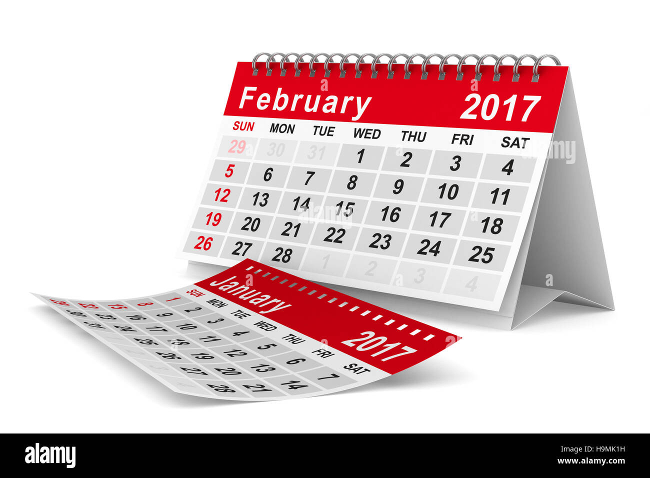 Kalender für das Jahr 2017. Februar. Isolierte 3D-Bild Stockfoto