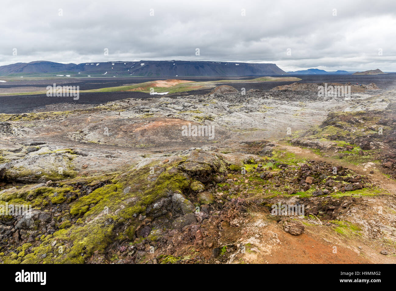 Lavafelder, Vulkan Krafla, Island, Vulkanlandschaft, Nordosten Islands, Krater, Stockfoto