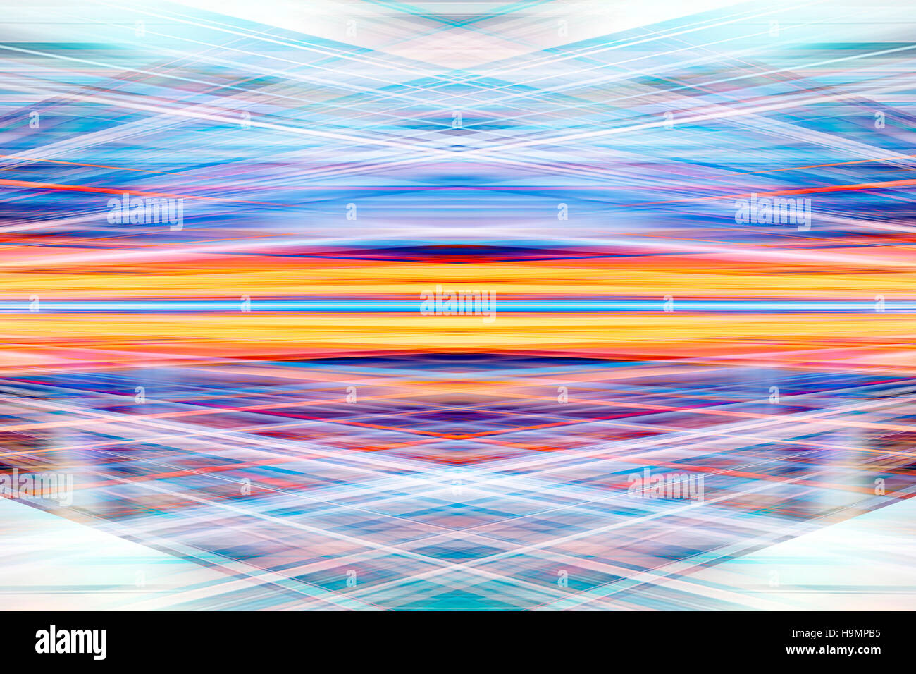 Dynamische Lichtstrahlen gelben und blauen Hintergrund Stockfoto