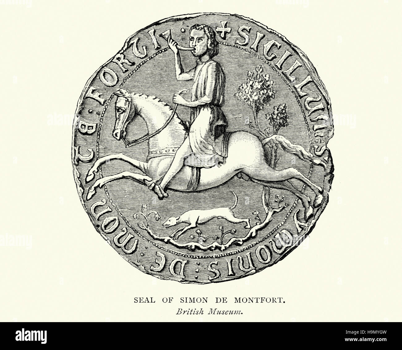 Siegel von Simon de Montfort, 5. Earl of Leicester auch bekannt als Simon de Montfort der ältere, war ein französischer Kriegsherr, die teilnahmen in den vierten Kreuzzug ( Stockfoto